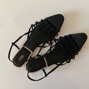 Zara Caged Flat Twill Slingback Sandal / EUR 38